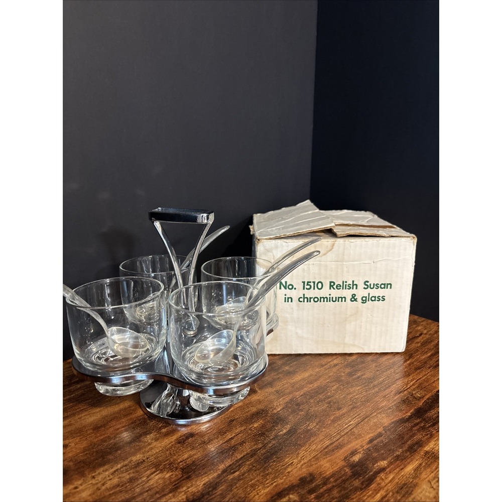 Milburn Chromium And Glass Relish Susan-1510 Open Damaged Box Complete Set